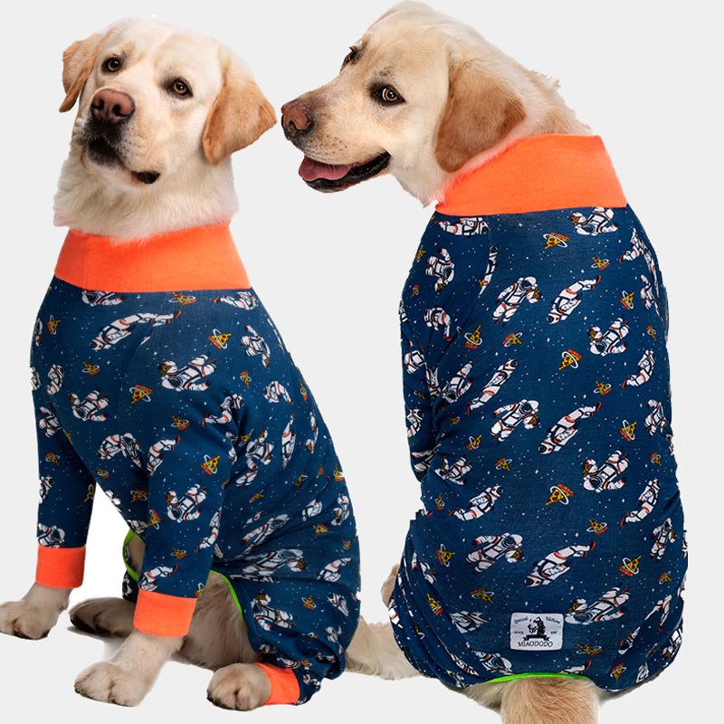 Your dog will be ready for a mission to Mars in this cotton Space Adventure onesie PJs..