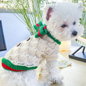 Wooden Button Knit Dog Sweater