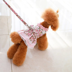This adorable Vintage Rose Harness Dog Dress & Leash Set from our Spring/Summer collection is adorned with a large bow and D-ring on the back for stylish walks.