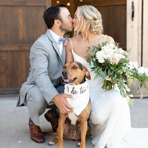 "I Do Too" Wedding Dog Bandana with newlyweds kissing
