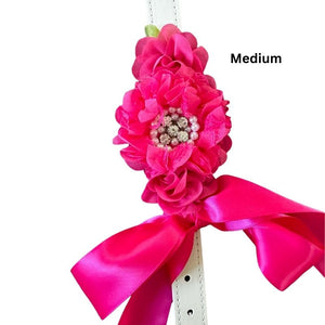 Handmade in the USA by Chloe & Max, these collars come in 3 sizes XS, S and M. The M comes with a large flower.