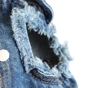 Frayed Denim Dog Jacket is sleeveless.