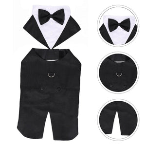 This Classic Dog Tuxedo features a bow tie collar, D-ring and tails.