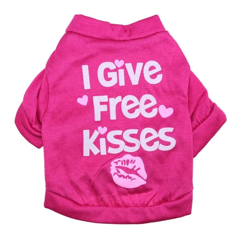 Hot pink "I Give Free Kisses" Dog T-Shirt