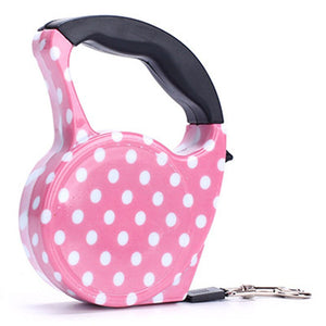 Pink polka dot retractable leash