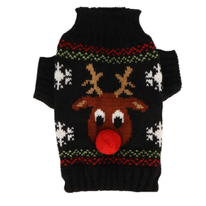 Black Rudolph Reindeer Christmas Dog Sweater fits small and medium dogs.