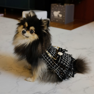 Designer Black Tweed Fashionista Dog Dress fits small breeds only.