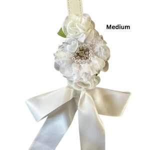 Handmade in the USA by Chloe & Max, these collars come in 3 sizes XS, S and M. The M feature a large flower and 2 small flowers.