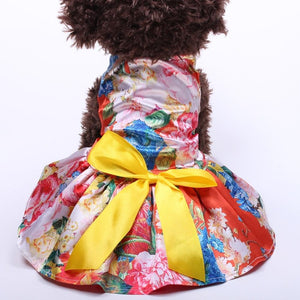 Red Floral Dog Party Dress is designed for small to medium sized dogs.