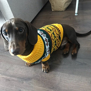Yellow Classic Knit Dog Sweater fits small to medium dogs like Dachsund.