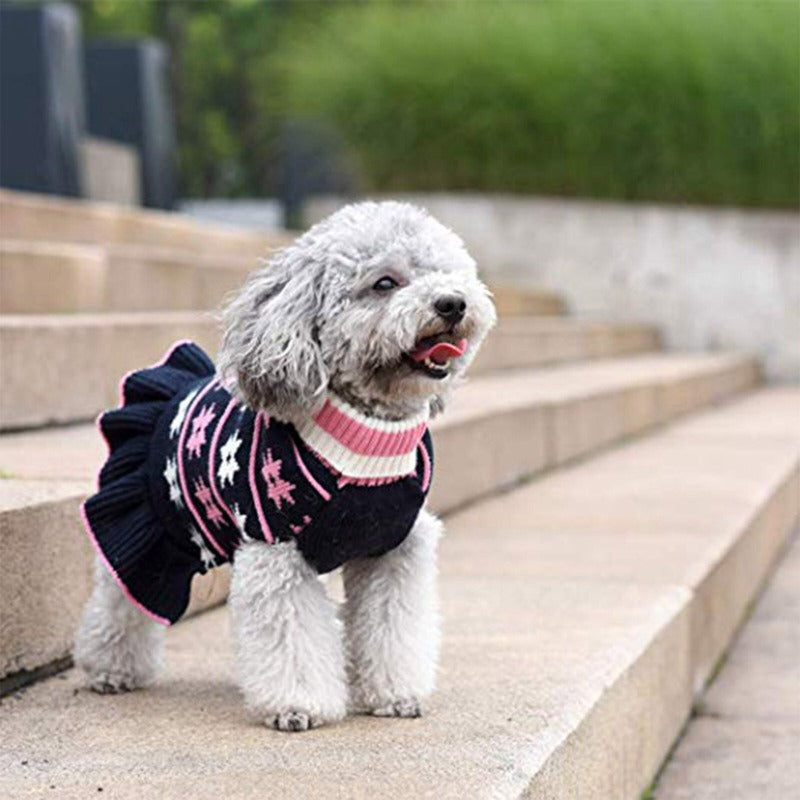 Your girl will look elegant in this Star Turtleneck Sweater Dog Dress that will keep her warm and snug on cool days this autumn and winter. 