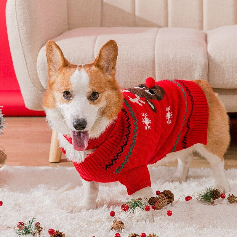 Available in red or black, this Rudolph Reindeer Christmas Dog Sweater will keep your fur baby cozy for the holidays.