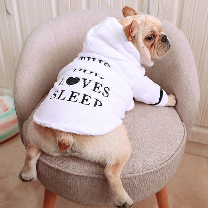 Nothing is cuter than our "This Dog Loves Sleep" hooded bathrobe.