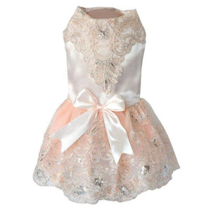 Pink Lace Embroidered Party Dog Dress is suitable for small and medium dogs.