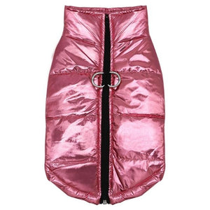 Chic Waterproof Puffer Dog Coat in metallic pink.