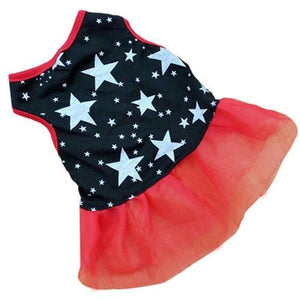  This red, white and black Patriotic Stars Dog Dress is perfect for small breed dogs for everyday outings.