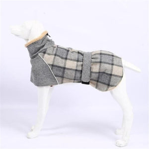 Gray Plaid Hunting Lodge Dog Coat for medium and large breed dogs.