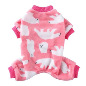 These pink Polar Bear Onesie dog pajamas will keep your pup warm and cozy.