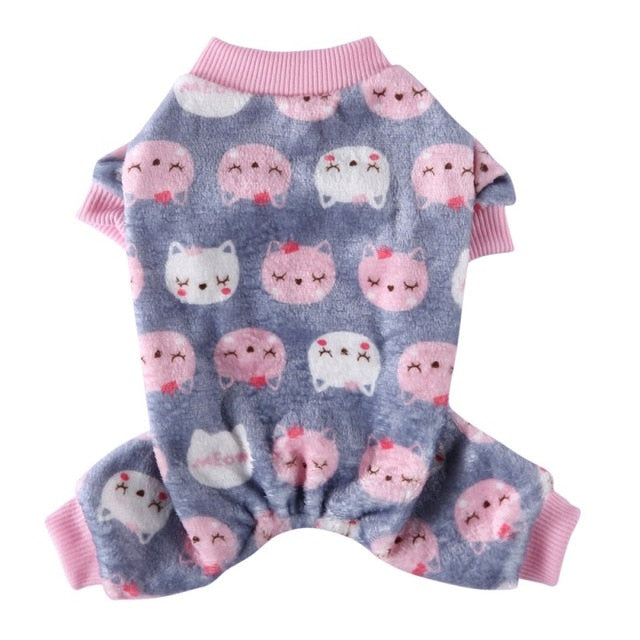Cozy and warm, these grey Cuddly Kitty-print dog PJs are what doggy dreams are made of for those cool winter nights.