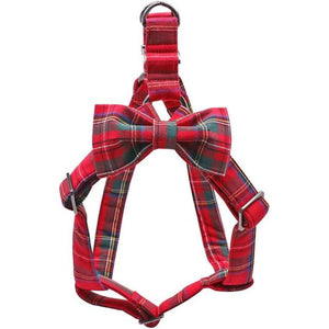 Red Plaid Harness Set comes with a detachable bow.