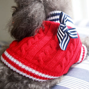 Red, White & Blue Cable Knit Dog Sweater suits small dogs.