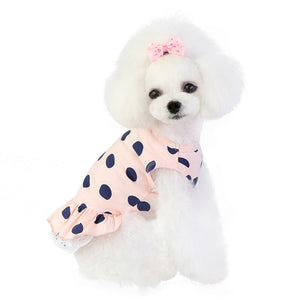 Made of cotton, this cute dog dress trimmed with lace, offers your dog all-day comfort for her everyday adventures.