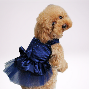 Blue Shimmering Sequins Dog Party Dress is suitable for small- to medium-dogs like Chihuahua, Toy Poodle, Pomeranian, Yorkie, Bichon Frise, Cocker Spaniel.