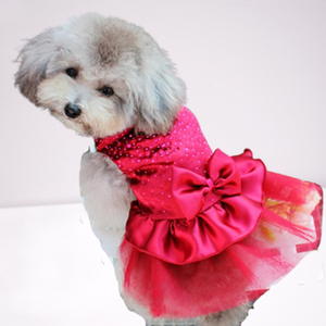 Red Shimmering Sequins Dog Party Dress is suitable for small- to medium-dogs like Chihuahua, Toy Poodle, Pomeranian, Yorkie, Bichon Frise, Cocker Spaniel.