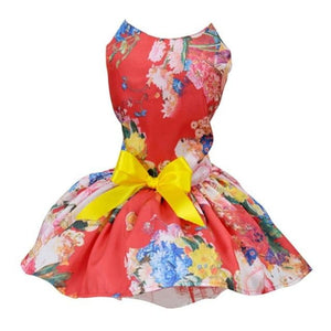 This luxurious Red Floral Dog Party Dress is made of satin and perfect for small dog breeds.