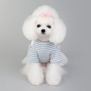 Small dogs are ready to set sail in this precious Striped Sailor Dog Dress, perfect for summer.