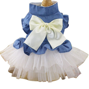 Chic Denim Tullle Tutu Dog Dres with White Tutu pictured