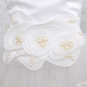 This Precious Princess Wedding Dog Dress is adorned with an intricate floral bouquet waist.