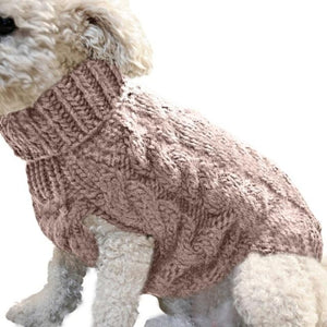 Beige Cable Knit Turtleneck Dog Sweater