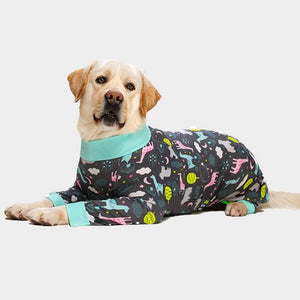 These pajamas are perfect for medium- and large-breed dogs.