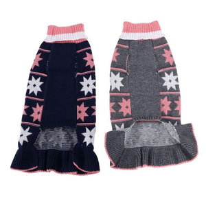 Star Turtleneck Sweater Dog Dress is available in navy or gray.
