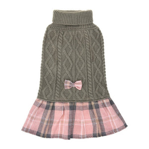 This Gray Preppy Plaid Knit Dog Turtleneck Dog Sweater Dress is a classic addition to any pup's autumn/winter wardrobe.