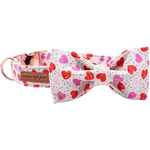 Perfect for Valentine's Day, this Candy Hearts Bow Tie Dog Collar has a detachable bow tie.