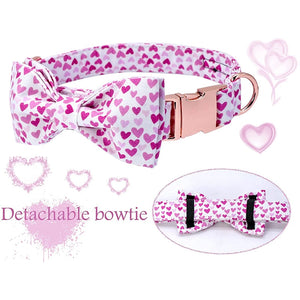 Pink Hearts Bow Tie Collar by Unique Style Paws has a detachable bow.