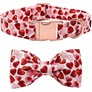 This Valentine Red Heart Bow Tie Dog Collar set by Unique Style Paws will have your pup bursting with love.