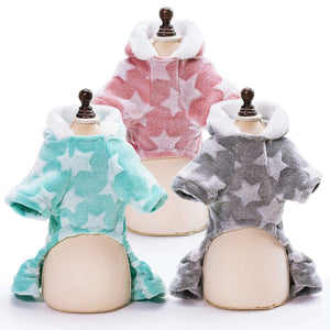 Hooded dog PJs are made of breathable 100% cotton fleece fabric.