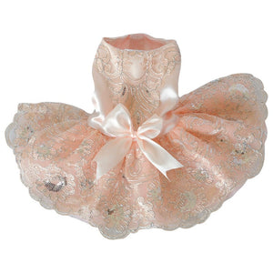 Pink Lace Embroidered Party Dog Dress is perfect for weddings and special occasions.
