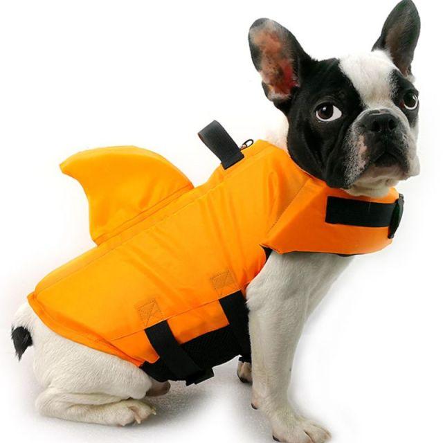 Keep your dog safe while swimming with this shark fin life jacket.