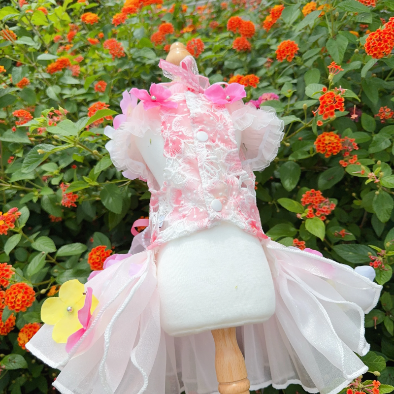 Designer Handmade Pink on White Flower Dog Party Dress | Poshddoglife.com