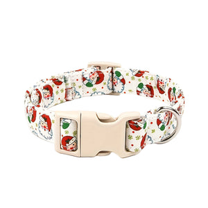 Dog collar with Christmas-themed design on a white background