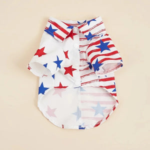 American Flag & Stars Dog Shirt has a collar and 3 snap buttons for easy on-off