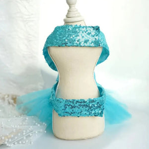 Aqua Bling Dog Party Dress has Velcro straps at underbelly