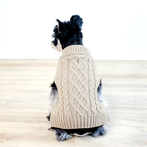 Terrier in Beige Chic Cable Knit Turtleneck Dog Sweater