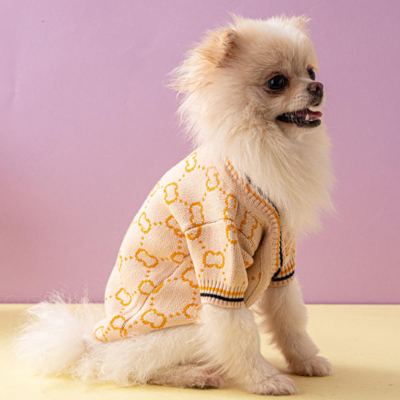 Beige  Gucci-Inspired Dog Sweater Cardigan
