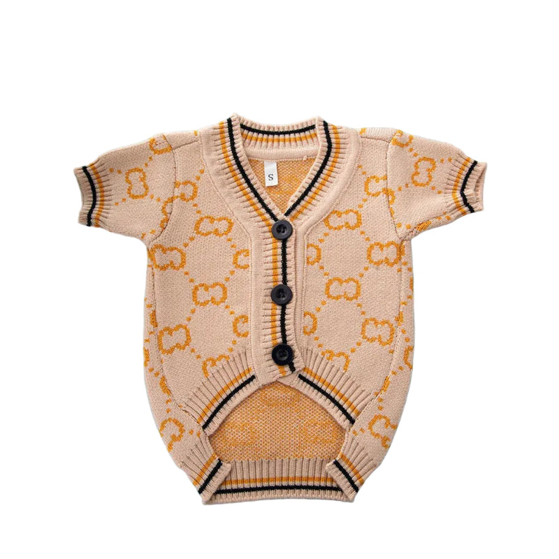 Beige  Gucci-Inspired Dog Sweater Cardigan