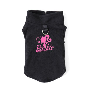 Black Barbie Parody "Barkie" Girl Dog Polar Fleece with pink letters.